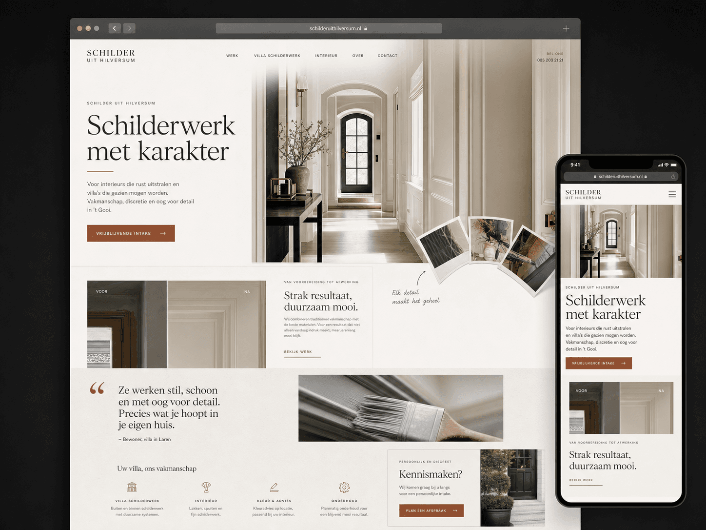 Websiteontwerp voor een Hilversumse interieurschilder met villawerk en before-after blok