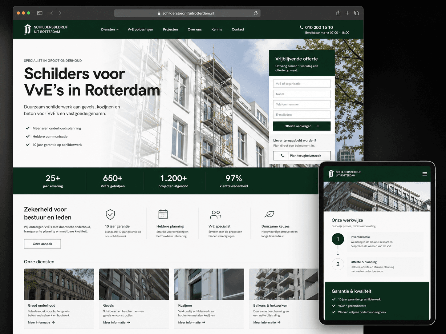 Websiteontwerp voor een Rotterdams schildersbedrijf met VvE-offerteflow